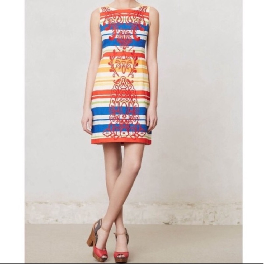 ANTHROPOLOGIE Tabitha Striped Totem Sheath Dress Sleeveless Size 0